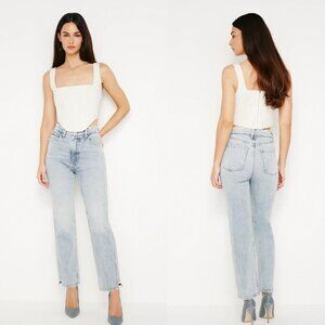 GOOD AMERICAN Good Curve Straight Leg Jeans INDIGO545 Denim Distressed NWT 28